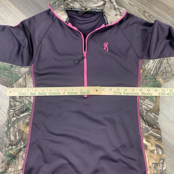 Browning Ladies 3/4 zip top brown/ camouflage pink piping  Size XL - Picture 6 of 8